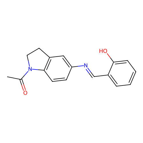 (E)-1-(5-((2-hydroxybenzylidene)amino)indolin-1-yl)ethanone structure