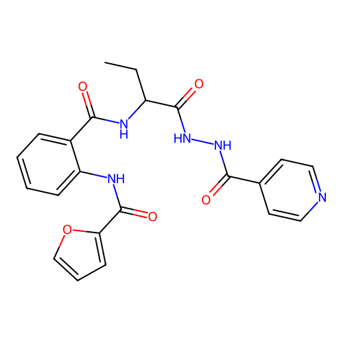 N-(2-((1-(2-isonicotinoylhydrazinyl)-1-oxobutan-2-yl)carbamoyl)phenyl)furan-2-carboxamide structure