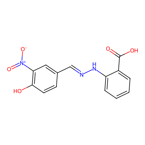 2-[2-[(4-Hydroxy-3-nitrophenyl)methylidene]hydrazinyl]benzoic acid structure
