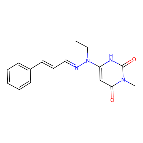 6-((E)-1-ethyl-2-((E)-3-phenylallylidene)hydrazinyl)-3-methylpyrimidine-2,4(1H,3H)-dione structure