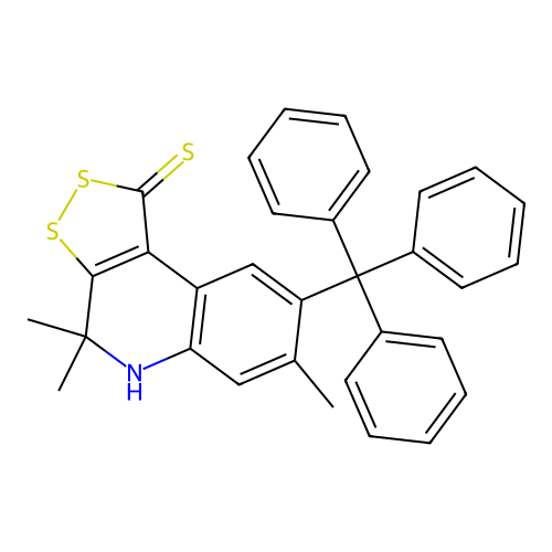 4,4,7-trimethyl-8-trityl-4,5-dihydro-1H-[1,2]dithiolo[3,4-c]quinoline-1-thione structure