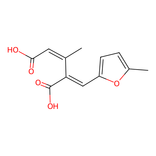 (2Z,4E)-3-methyl-4-((5-methylfuran-2-yl)methylene)pent-2-enedioic acid structure