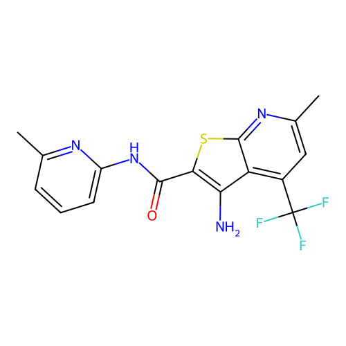 3-amino-6-methyl-N-(6-methylpyridin-2-yl)-4-(trifluoromethyl)thieno[2,3-b]pyridine-2-carboxamide structure