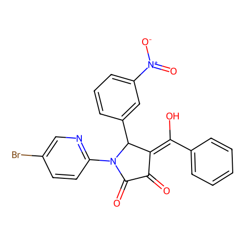 4-benzoyl-1-(5-bromopyridin-2-yl)-3-hydroxy-5-(3-nitrophenyl)-1H-pyrrol-2(5H)-one structure