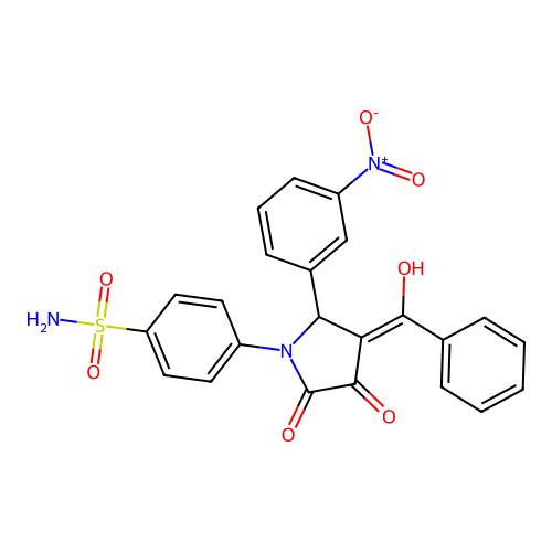 4-[(3E)-3-[hydroxy(phenyl)methylidene]-2-(3-nitrophenyl)-4,5-dioxopyrrolidin-1-yl]benzenesulfonamide structure