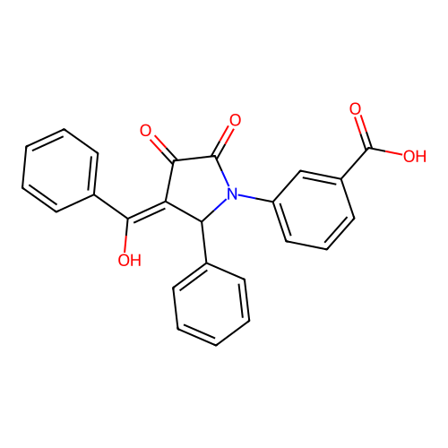 3-[(4E)-4-[hydroxy(phenyl)methylidene]-2,3-dioxo-5-phenylpyrrolidin-1-yl]benzoic acid structure
