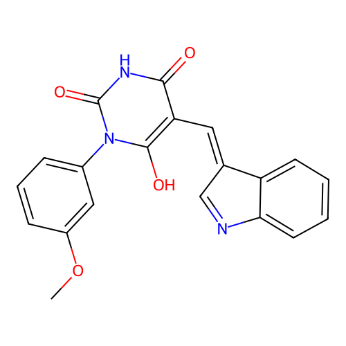 6-Hydroxy-5-(indol-3-ylidenemethyl)-1-(3-methoxyphenyl)pyrimidine-2,4-dione structure