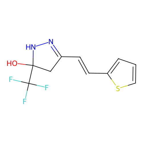3-((1E)-2-(2-thienyl)vinyl)-5-(trifluoromethyl)-2-pyrazolin-5-ol structure