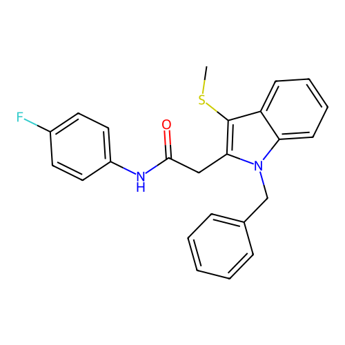 2-[1-Benzyl-3-(methylsulfanyl)-1H-indol-2-yl]-N-(4-fluorophenyl)acetamide structure