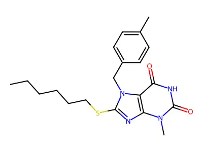 8-(hexylsulfanyl)-3-methyl-7-(4-methylbenzyl)-3,7-dihydro-1H-purine-2,6-dione structure