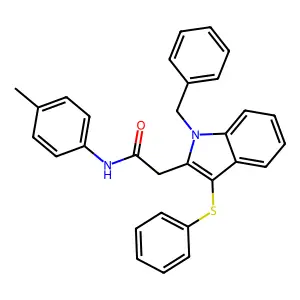 2-[1-benzyl-3-(phenylsulfanyl)-1H-indol-2-yl]-N-(4-methylphenyl)acetamide structure