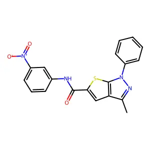 3-methyl-N-(3-nitrophenyl)-1-phenyl-1H-thieno[2,3-c]pyrazole-5-carboxamide structure