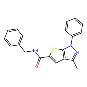 N-benzyl-3-methyl-1-phenyl-1H-thieno[2,3-c]pyrazole-5-carboxamide structure