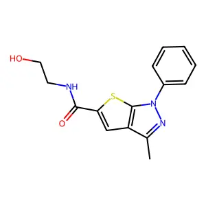 N-(2-hydroxyethyl)-3-methyl-1-phenyl-1H-thieno[2,3-c]pyrazole-5-carboxamide structure