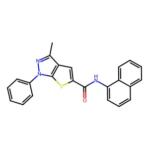 3-methyl-N-(naphthalen-1-yl)-1-phenyl-1H-thieno[2,3-c]pyrazole-5-carboxamide structure