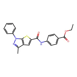 ethyl 4-(3-methyl-1-phenyl-1H-thieno[2,3-c]pyrazole-5-carboxamido)benzoate structure