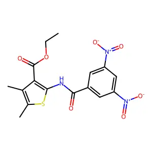 Ethyl 2-(3,5-dinitrobenzamido)-4,5-dimethylthiophene-3-carboxylate structure