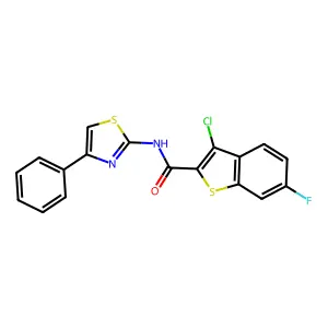 3-chloro-6-fluoro-N-(4-phenyl-1,3-thiazol-2-yl)-1-benzothiophene-2-carboxamide structure