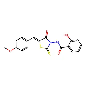 2-hydroxy-N-[(5Z)-5-[(4-methoxyphenyl)methylidene]-4-oxo-2-sulfanylidene-1,3-thiazolidin-3-yl]benzamide structure