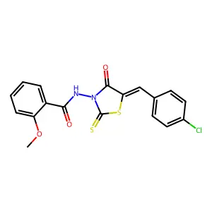N-[(5Z)-5-[(4-chlorophenyl)methylidene]-4-oxo-2-sulfanylidene-1,3-thiazolidin-3-yl]-2-methoxybenzamide structure