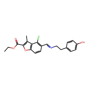 ethyl 4-chloro-5-[(E)-{[2-(4-hydroxyphenyl)ethyl]imino}methyl]-3-methyl-1-benzofuran-2-carboxylate structure