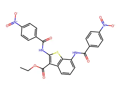Ethyl 2,7-bis{[(4-nitrophenyl)carbonyl]amino}-1-benzothiophene-3-carboxylate structure