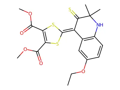 dimethyl 2-(6-ethoxy-2,2-dimethyl-3-thioxo-2,3-dihydroquinolin-4(1H)-ylidene)-1,3-dithiole-4,5-dicarboxylate structure