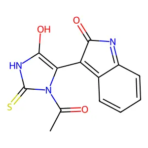 (3Z)-3-(3-acetyl-5-oxo-2-sulfanylideneimidazolidin-4-ylidene)-1H-indol-2-one structure