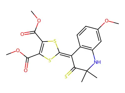 dimethyl 2-(7-methoxy-2,2-dimethyl-3-thioxo-2,3-dihydroquinolin-4(1H)-ylidene)-1,3-dithiole-4,5-dicarboxylate structure