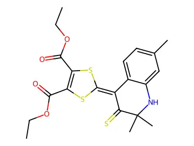 diethyl 2-(2,2,7-trimethyl-3-thioxo-2,3-dihydroquinolin-4(1H)-ylidene)-1,3-dithiole-4,5-dicarboxylate structure