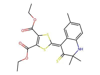 diethyl 2-(2,2,6-trimethyl-3-thioxo-2,3-dihydroquinolin-4(1H)-ylidene)-1,3-dithiole-4,5-dicarboxylate structure