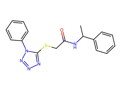 N-(1-phenylethyl)-2-(1-phenyltetrazol-5-yl)sulfanylacetamide structure