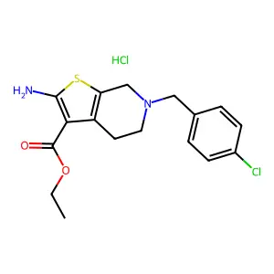Thieno(2,3-c)pyridine-3-carboxylic acid, 4,5,6,7-tetrahydro-2-amino-6-(p-chlorobenzyl)-, ethyl ester, hydrochloride structure