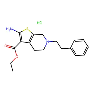 Thieno(2,3-c)pyridine-3-carboxylic acid, 4,5,6,7-tetrahydro-2-amino-6-phenethyl-, ethyl ester, monohydrochloride structure