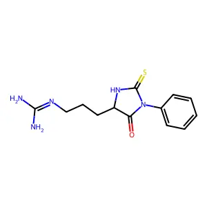 2-[3-[(4S)-5-oxo-1-phenyl-2-sulfanylideneimidazolidin-4-yl]propyl]guanidine structure