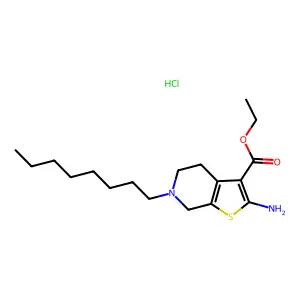Thieno(2,3-c)pyridine-3-carboxylic acid, 4,5,6,7-tetrahydro-2-amino-6-octyl-, ethyl ester, monohydrochloride structure