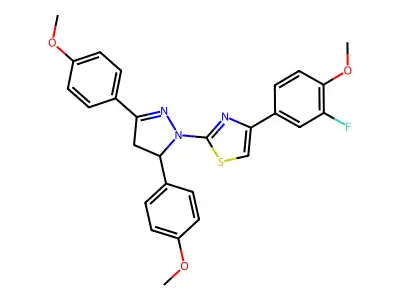 2-[3,5-bis(4-methoxyphenyl)-4,5-dihydro-1H-pyrazol-1-yl]-4-(3-fluoro-4-methoxyphenyl)-1,3-thiazole structure