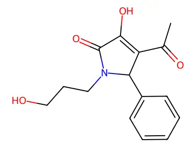 4-acetyl-3-hydroxy-1-(3-hydroxypropyl)-5-phenyl-1,5-dihydro-2H-pyrrol-2-one structure