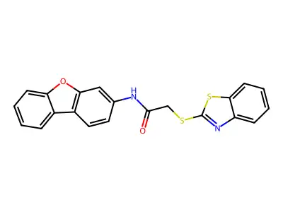 2-(1,3-benzothiazol-2-ylsulfanyl)-N-dibenzofuran-3-ylacetamide structure
