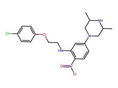 N-[2-(4-chlorophenoxy)ethyl]-5-(3,5-dimethylpiperazin-1-yl)-2-nitroaniline structure