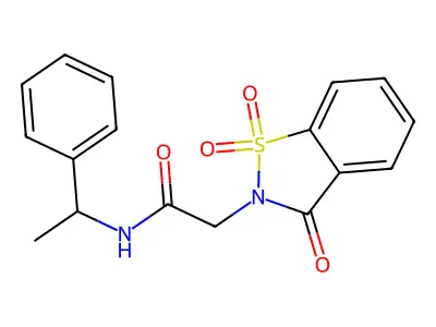 2-(1,1-dioxido-3-oxo-1,2-benzisothiazol-2(3H)-yl)-N-(1-phenylethyl)acetamide structure