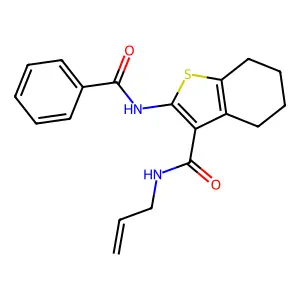 2-benzamido-N-prop-2-enyl-4,5,6,7-tetrahydro-1-benzothiophene-3-carboxamide structure