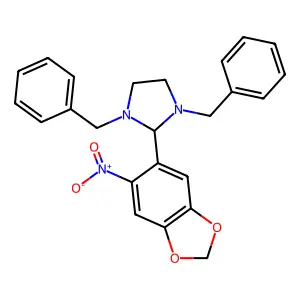1,3-Dibenzyl-2-(6-nitro-1,3-benzodioxol-5-yl)imidazolidine structure