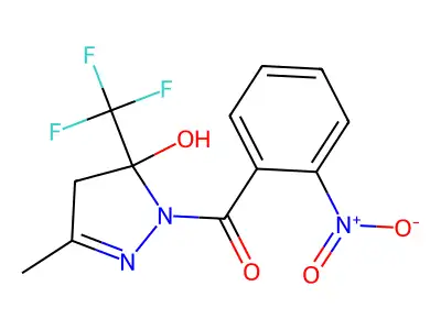 [5-hydroxy-3-methyl-5-(trifluoromethyl)-4,5-dihydro-1H-pyrazol-1-yl](2-nitrophenyl)methanone structure