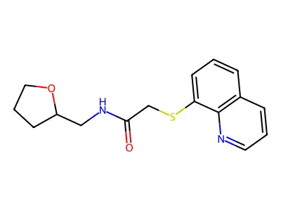 N-(oxolan-2-ylmethyl)-2-quinolin-8-ylsulfanylacetamide structure