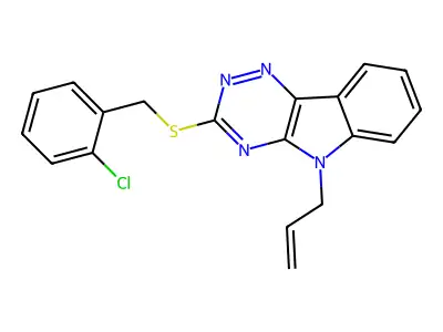 3-[(2-Chlorophenyl)methylsulfanyl]-5-prop-2-enyl-[1,2,4]triazino[5,6-b]indole structure