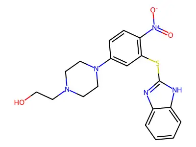 2-[4-[3-(1H-benzimidazol-2-ylsulfanyl)-4-nitrophenyl]piperazin-1-yl]ethanol structure