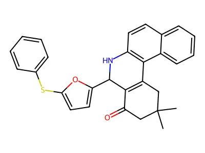 2,2-dimethyl-5-(5-phenylsulfanylfuran-2-yl)-1,3,5,6-tetrahydrobenzo[a]phenanthridin-4-one structure