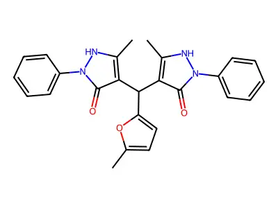 4,4'-((5-methylfuran-2-yl)methylene)bis(3-methyl-1-phenyl-1H-pyrazol-5-ol) structure