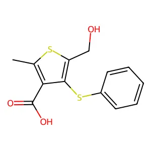 5-(Hydroxymethyl)-2-methyl-4-(phenylsulfanyl)thiophene-3-carboxylic acid structure